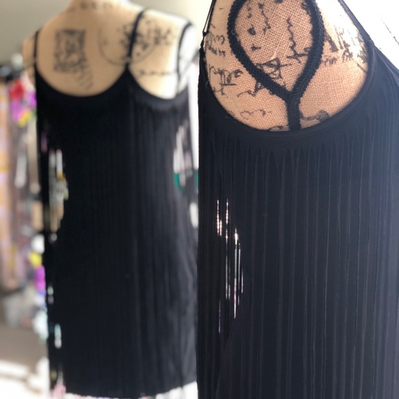 Peep Toe Black Fringe All Over Mini Dress - Picture 7 of 14